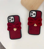 Protective Apple iPhone Back Cover - Red Velvet Bow Winter Fabric Silicone Rubber iPhone Case - Style 4