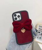 Protective Apple iPhone Back Cover - Red Velvet Bow Winter Fabric Silicone Rubber iPhone Case - Style 3