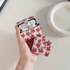 Cute Red Floral Leather Fabric Airpod Case Mobile Case by CoverMeUp
