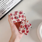 Cute Red Floral Leather Fabric Airpod Case Mobile Case by CoverMeUp - Style 2