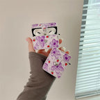 Cute Purple Floral Leather Fabric Airpod Case Mobile Case by CoverMeUp