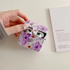 Cute Purple Floral Leather Fabric Airpod Case