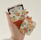 Cute Yellow Orange Floral Leather Fabric Airpod Case Mobile Case by CoverMeUp