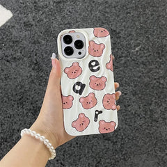 Teddy Bear Brown White Aesthetic Textured iPhone Soft Silicone Case