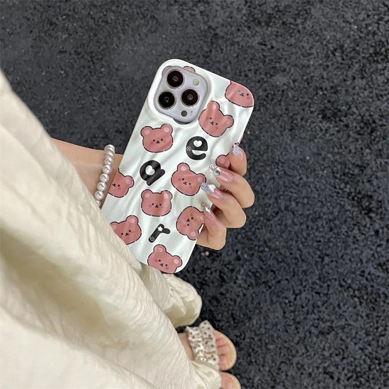 Teddy Bear Brown White Aesthetic Textured iPhone Soft Silicone Case