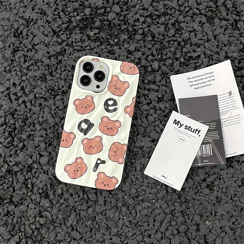 Teddy Bear Brown White Aesthetic Textured iPhone Soft Silicone Case