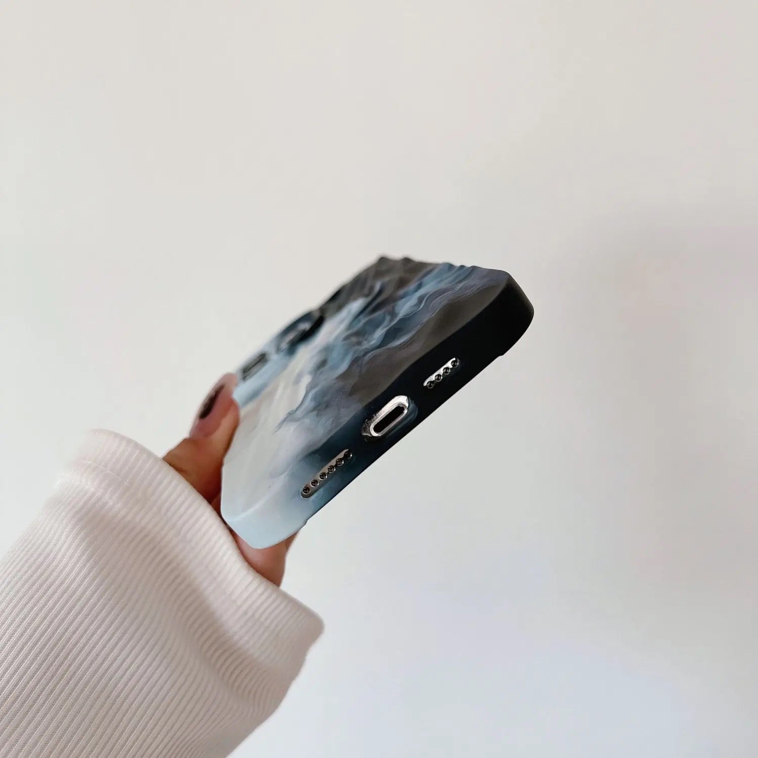 Black White Waves Aesthetic Textured iPhone Soft Silicone Case