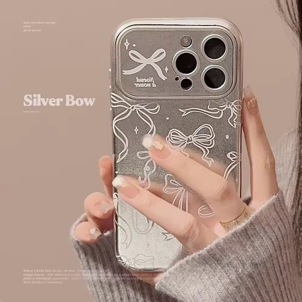 Protective Apple iPhone Back Cover - Korean Silver Bow Leather Plating iPhone Pre-Order Case - Style 4
