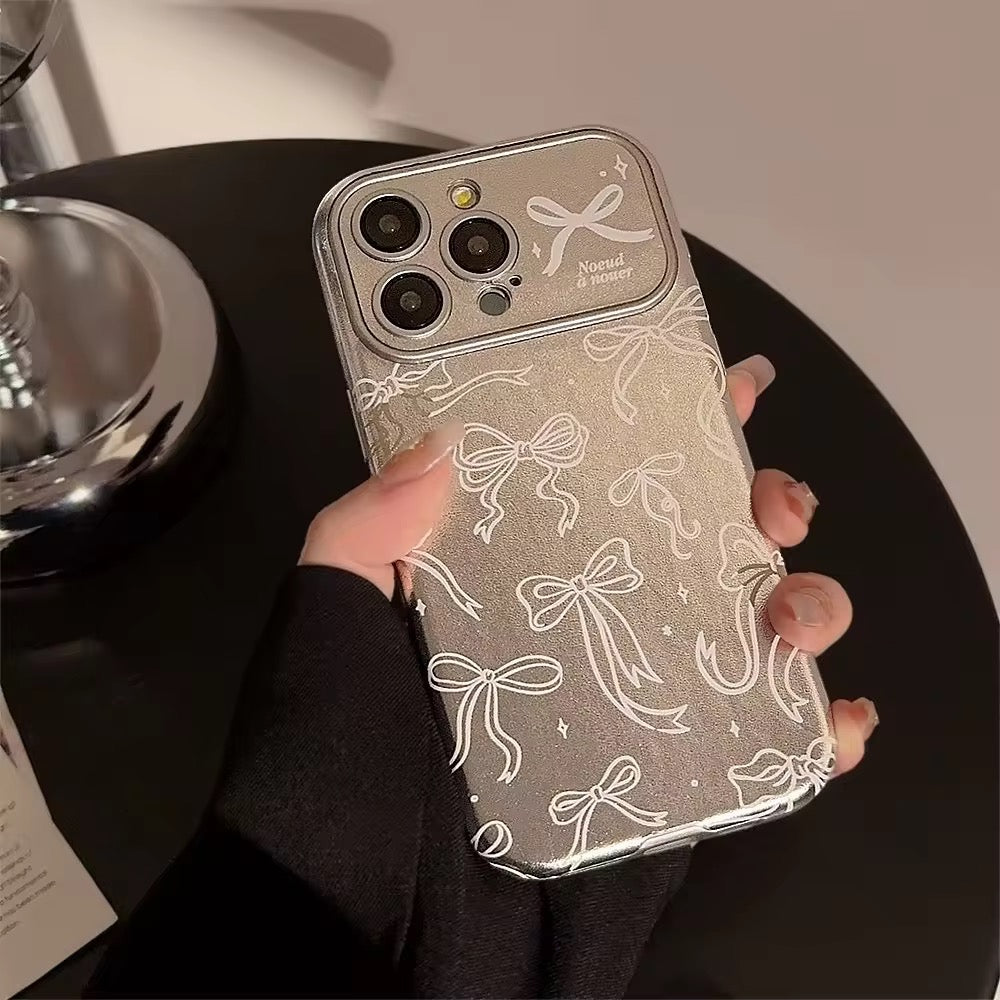 Protective Apple iPhone Back Cover - Korean Silver Bow Leather Plating iPhone Pre-Order Case - Style 2