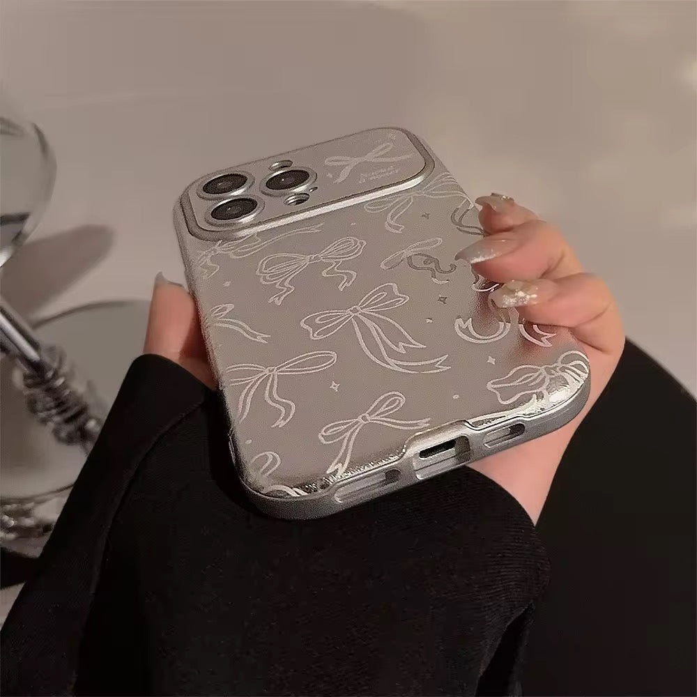 Protective Apple iPhone Back Cover - Korean Silver Bow Leather Plating iPhone Pre-Order Case - Style 5