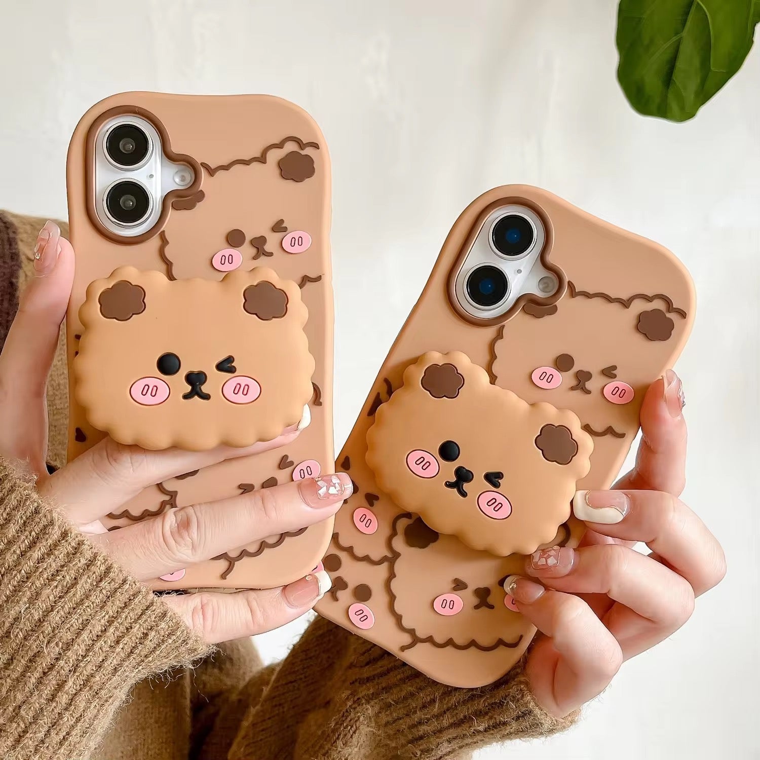 Protective Apple iPhone Back Cover - 3D Brown Bear Phone Holder Rubber Silicone iPhone Case