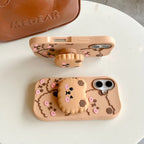 Protective Apple iPhone Back Cover - 3D Brown Bear Phone Holder Rubber Silicone iPhone Case - Style 2