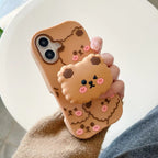 Protective Apple iPhone Back Cover - 3D Brown Bear Phone Holder Rubber Silicone iPhone Case - Style 3
