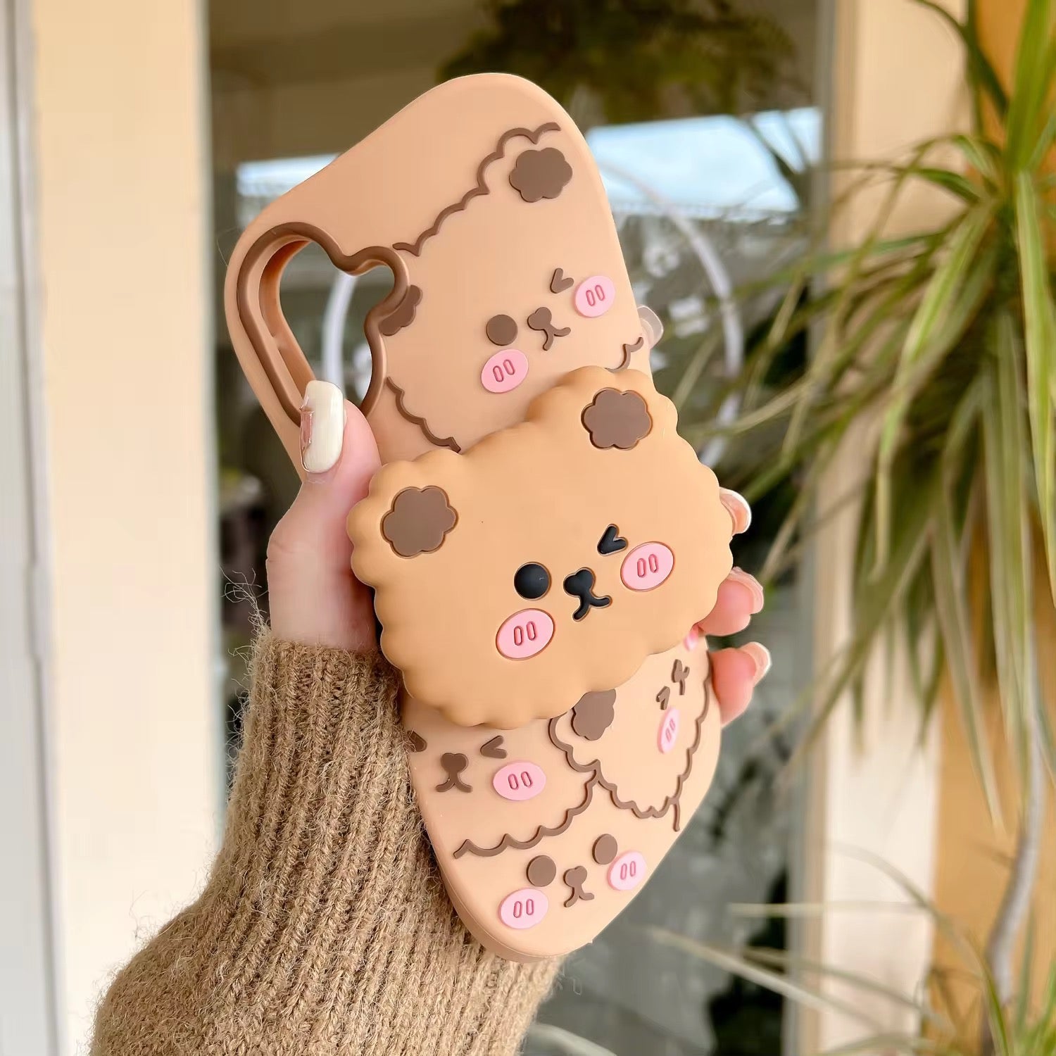 Protective Apple iPhone Back Cover - 3D Brown Bear Phone Holder Rubber Silicone iPhone Case - Style 4