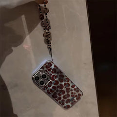 Leopard Gradient Lanyard Bracelet Silver Border Camera Protector iPhone Case