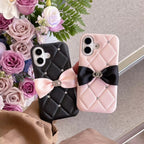 Protective Apple iPhone Back Cover - Luxury Leather Black Case Pink Bow Glitter Diamond iPhone Case