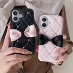 Protective Apple iPhone Back Cover - Luxury Leather Black Case Pink Bow Glitter Diamond iPhone Case - Style 2