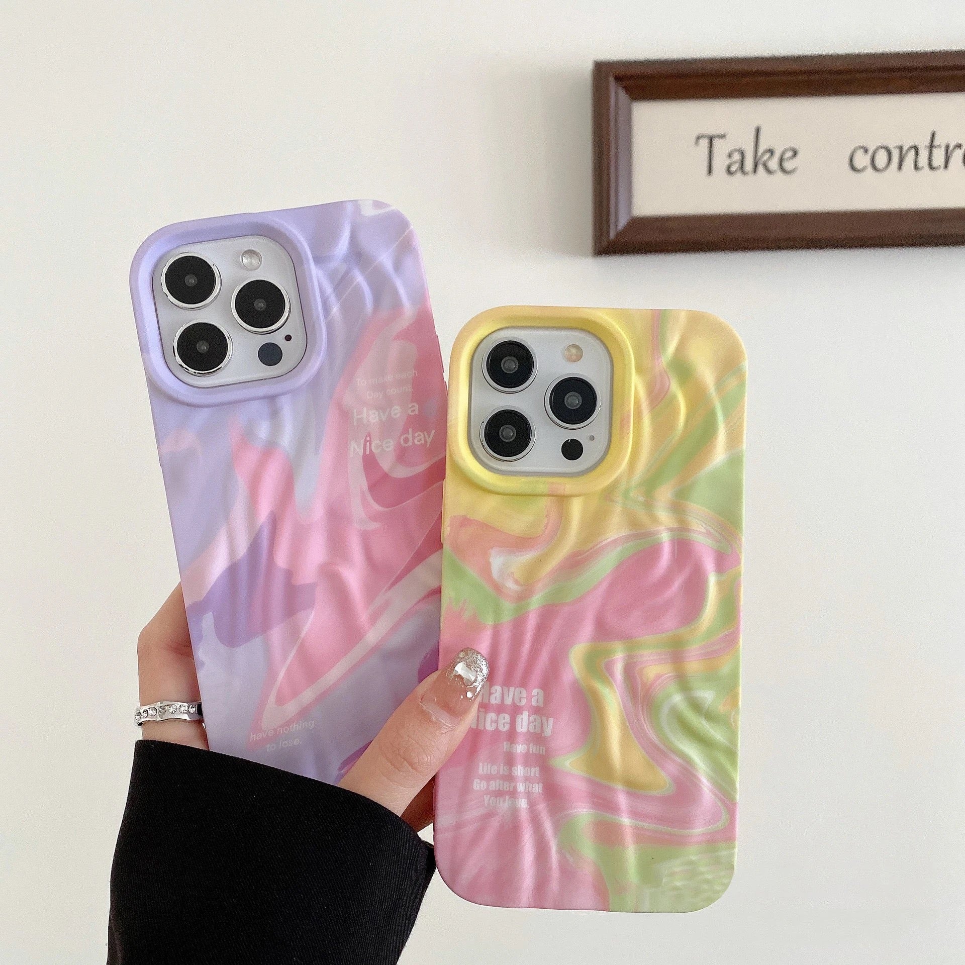 Protective Apple iPhone Back Cover - Purple Yellow Cute Aesthetic Textured iPhone Soft Silicone Case