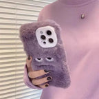 Protective Apple iPhone Back Cover - Purple Fluffy Cute Straight Face Plus Fur iPhone Case - Style 4