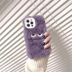 Protective Apple iPhone Back Cover - Purple Fluffy Cute Straight Face Plus Fur iPhone Case