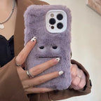 Protective Apple iPhone Back Cover - Purple Fluffy Cute Straight Face Plus Fur iPhone Case - Style 2