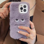 Protective Apple iPhone Back Cover - Purple Fluffy Cute Straight Face Plus Fur iPhone Case - Style 3