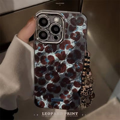 Leopard Gradient Lanyard Bracelet Silver Border Camera Protector iPhone Case