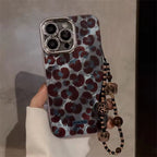 Protective Apple iPhone Back Cover - Leopard Gradient Lanyard Bracelet Silver Border Camera Protector iPhone Case