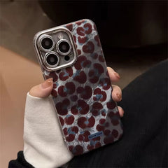 Leopard Gradient Lanyard Bracelet Silver Border Camera Protector iPhone Case