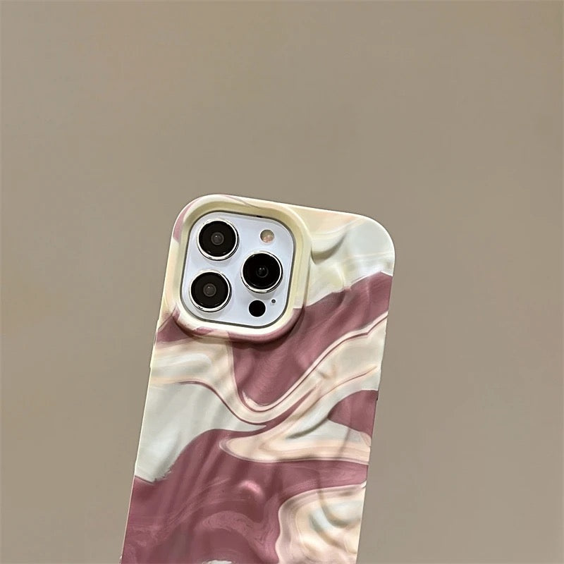 Protective Apple iPhone Back Cover - Brown Cream Aesthetic Textured iPhone Soft Silicone Case - Style 2