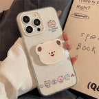 Protective Apple iPhone Back Cover - Cute Bling Glitter Transparent Bear Phone Holder iPhone Case - Style 4
