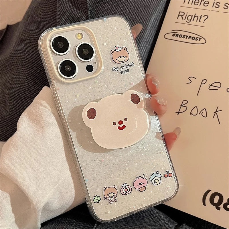 Protective Apple iPhone Back Cover - Cute Bling Glitter Transparent Bear Phone Holder iPhone Case - Style 4