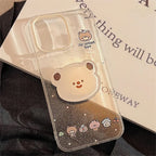 Protective Apple iPhone Back Cover - Cute Bling Glitter Transparent Bear Phone Holder iPhone Case - Style 6