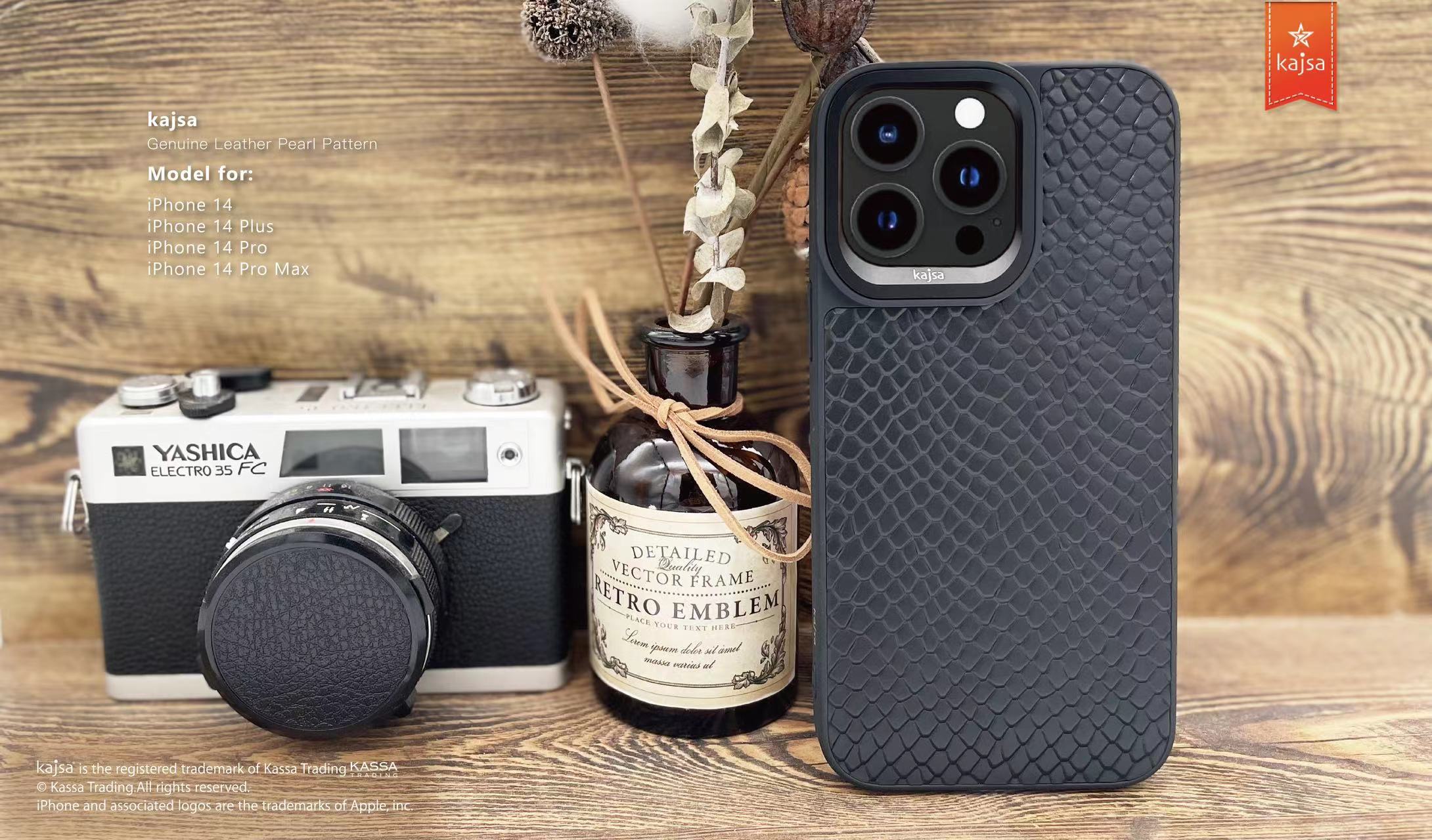 KAJSA Genuine PU Leather Snake Pattern Back Case for iPhone 15 Pro Max (Black)