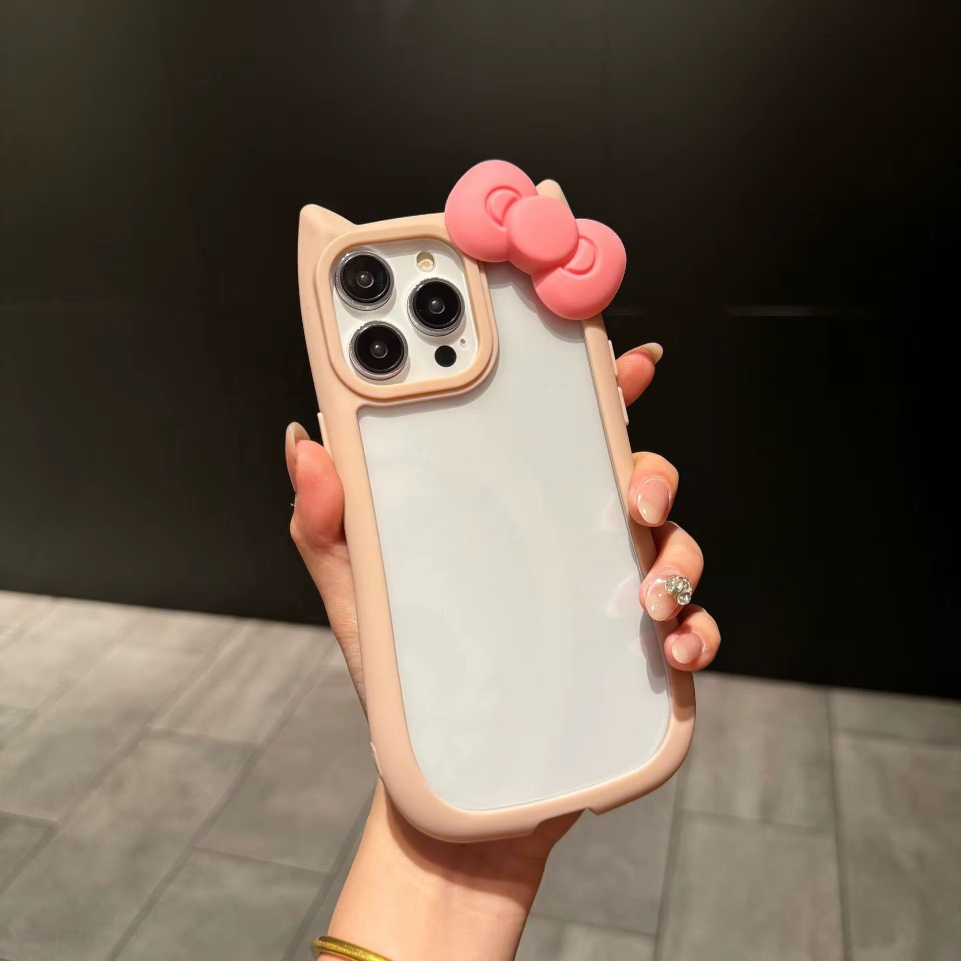Protective Apple iPhone Back Cover - 3D Bow Cat Ear Cute Clear Transparent Rubber Bumper iPhone Case - Style 3