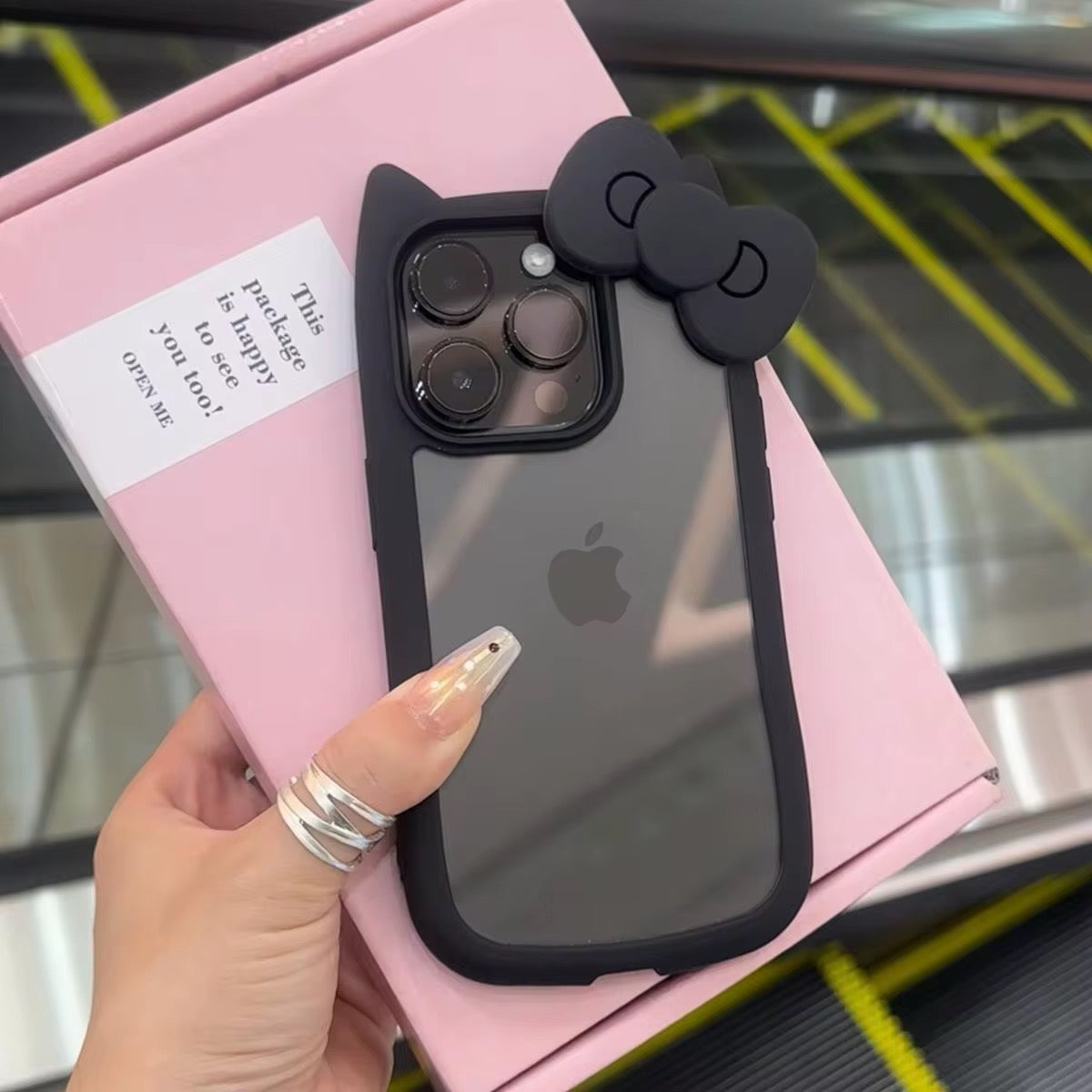 Protective Apple iPhone Back Cover - 3D Bow Cat Ear Cute Clear Transparent Rubber Bumper iPhone Case - Style 4
