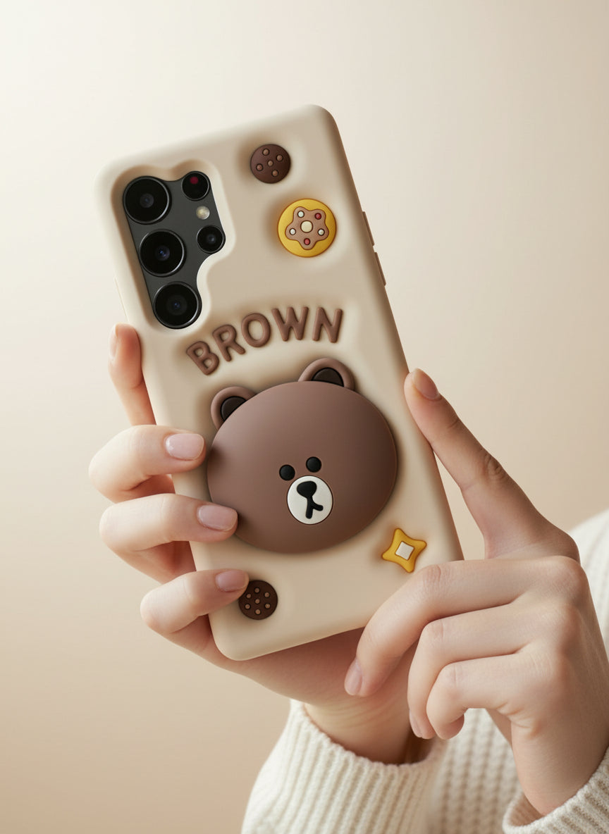 3D Samsung Teddy Bear Phone Pre-Order Holder Stand Rubber Silicone Case Mobile Case by CoverMeUp