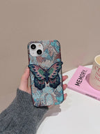 Protective Apple iPhone Back Cover - Embroidery Butterfly Velvet Fabric iPhone Case