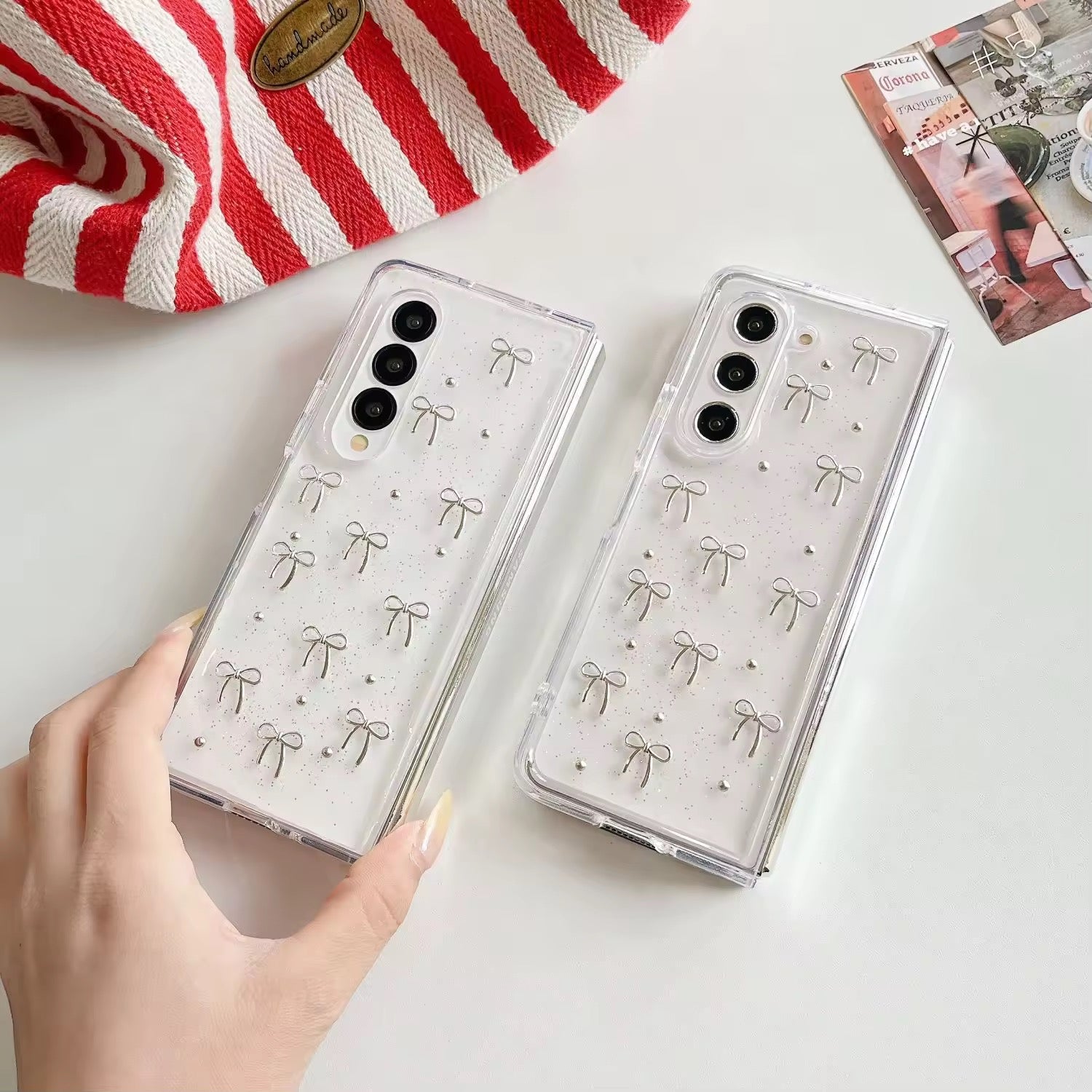Samsung 3D Glitter Silver Bow Transparent Z Flip & Fold Case