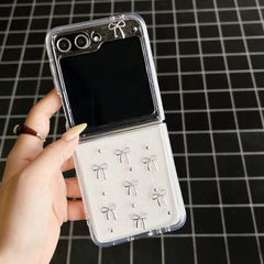 Samsung 3D Glitter Silver Bow Transparent Z Flip & Fold Case