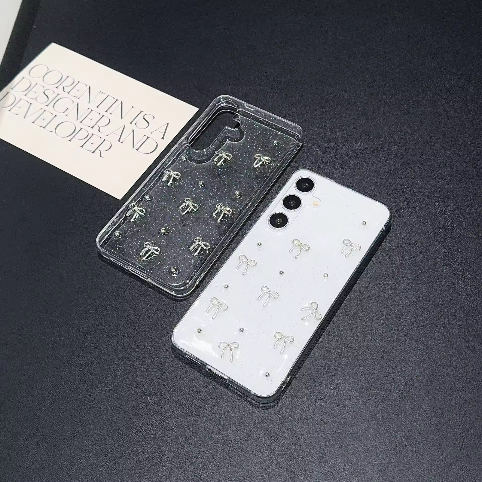 Samsung 3D Glitter Silver Bow Transparent S series Case Mobile Case by CoverMeUp - Style 2