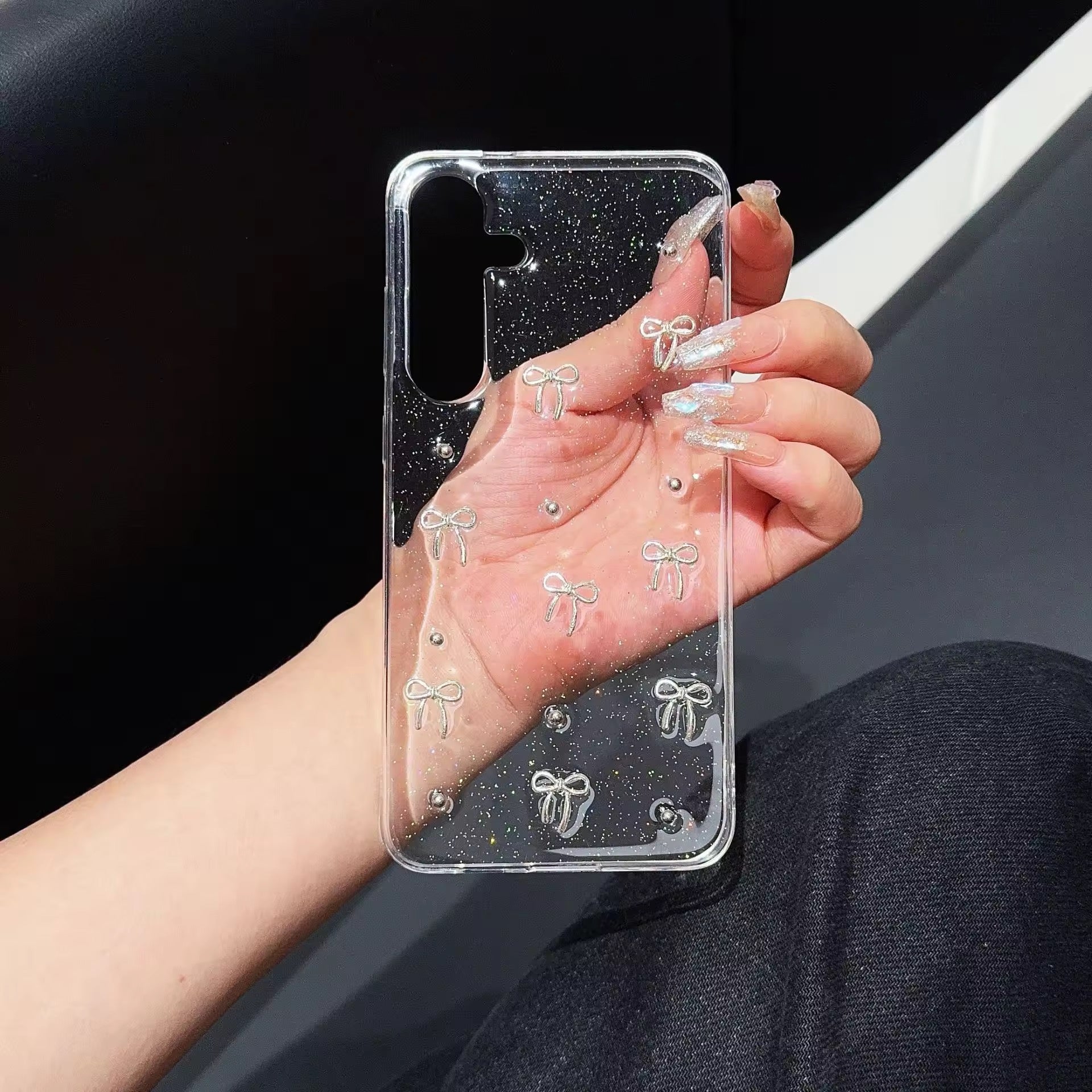 Samsung 3D Glitter Silver Bow Transparent S series Case Mobile Case by CoverMeUp - Style 5