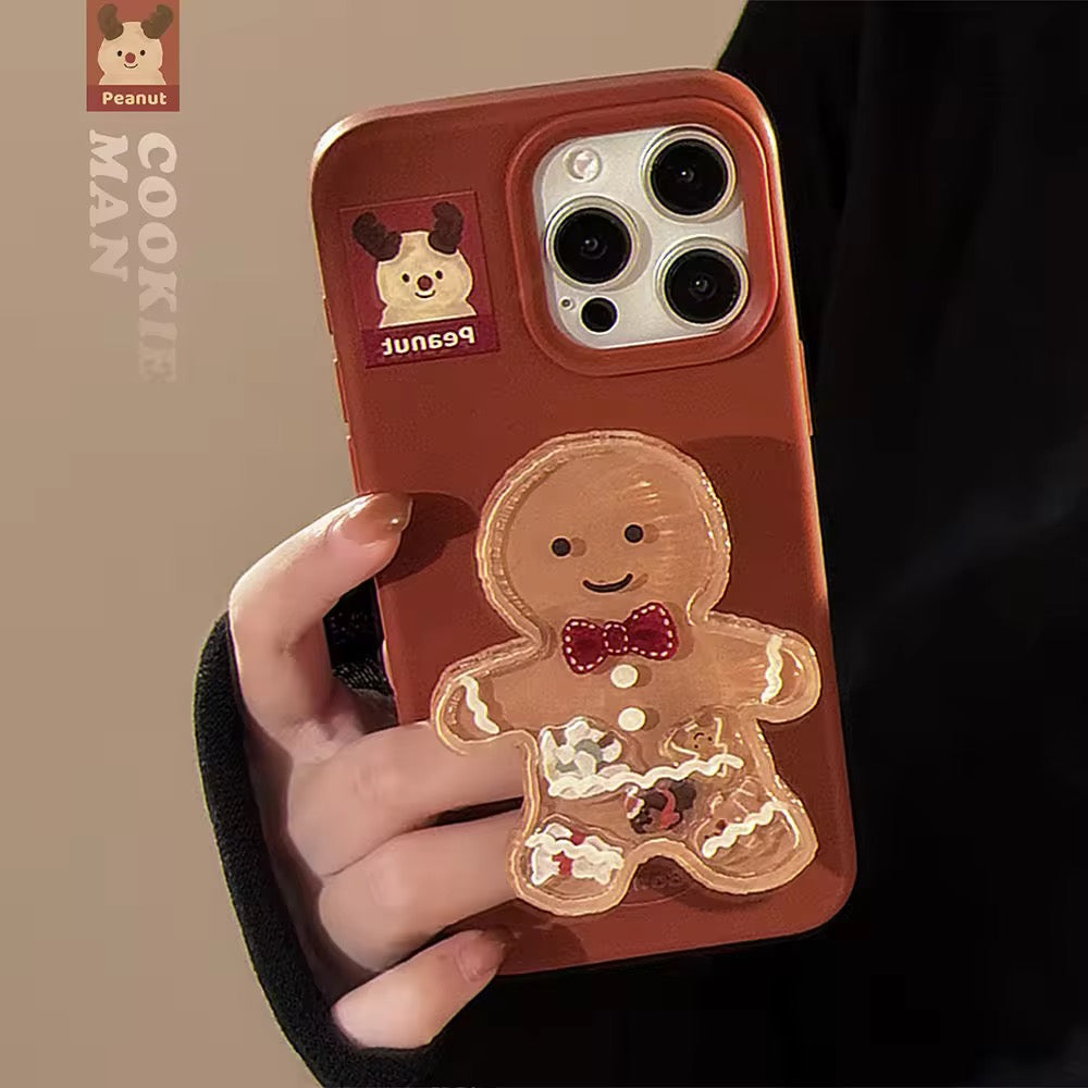 Protective Apple iPhone Back Cover - Cookie Man Gingerbread Liquid Phone Holder Christmas iPhone Rubber Silicone Case