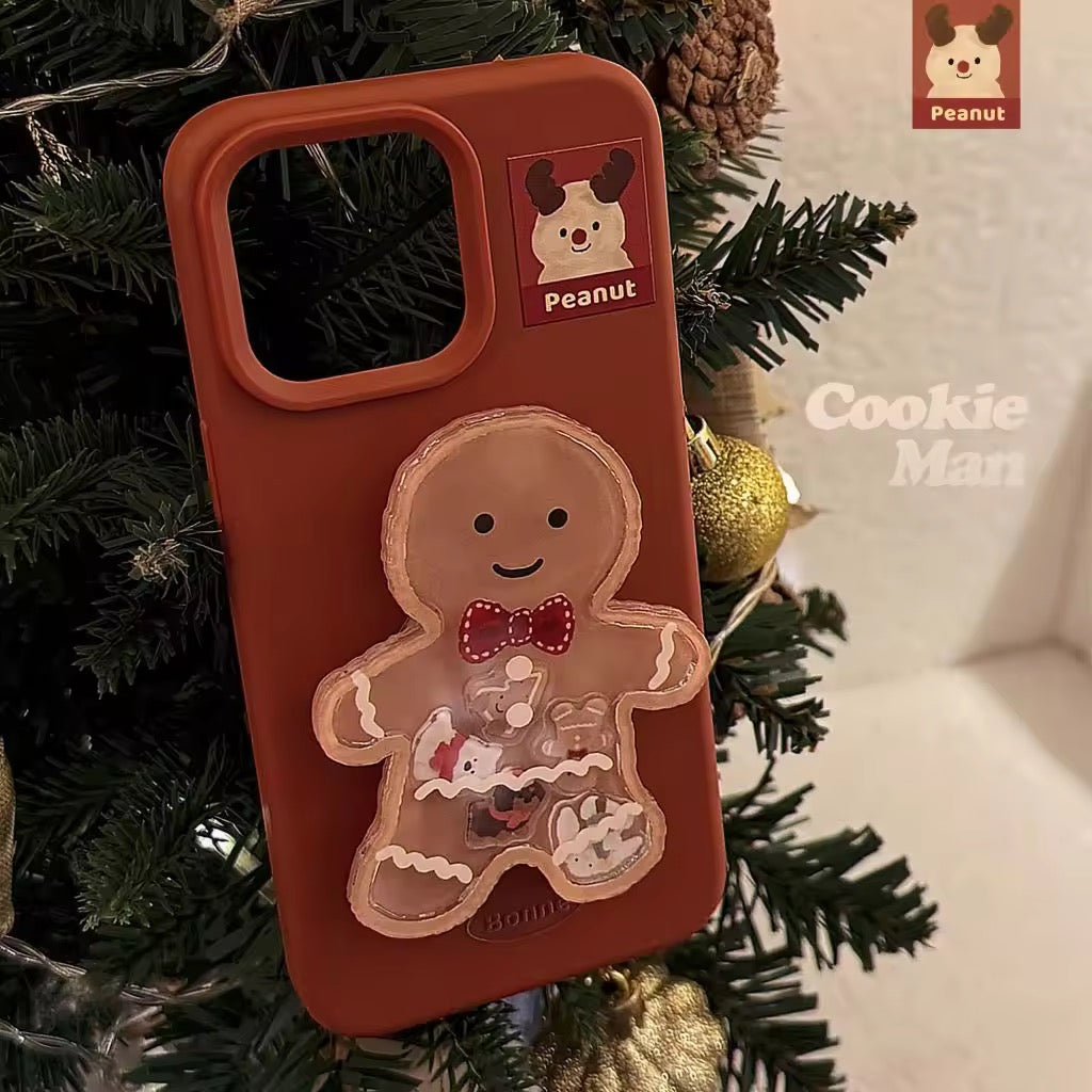 Protective Apple iPhone Back Cover - Cookie Man Gingerbread Liquid Phone Holder Christmas iPhone Rubber Silicone Case - Style 6