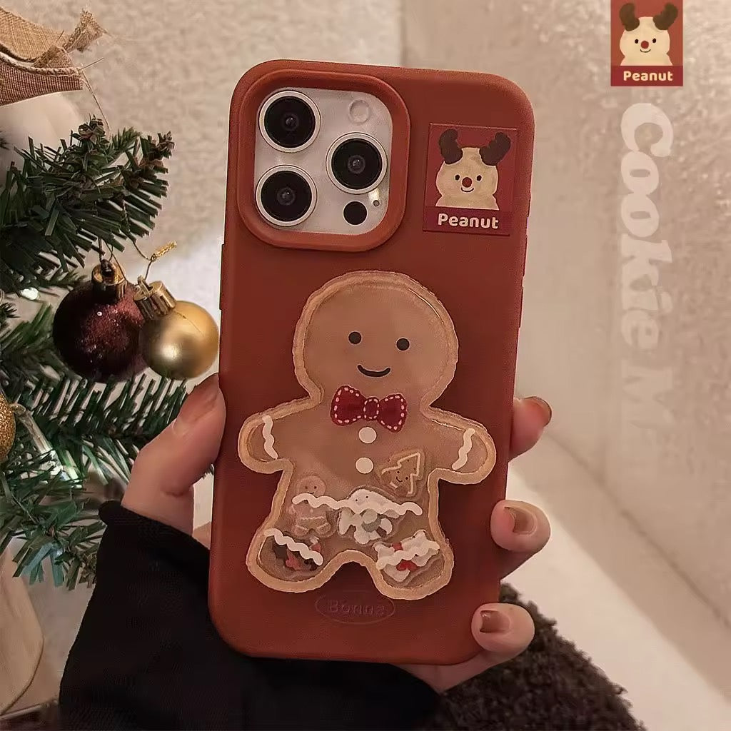 Protective Apple iPhone Back Cover - Cookie Man Gingerbread Liquid Phone Holder Christmas iPhone Rubber Silicone Case - Style 4