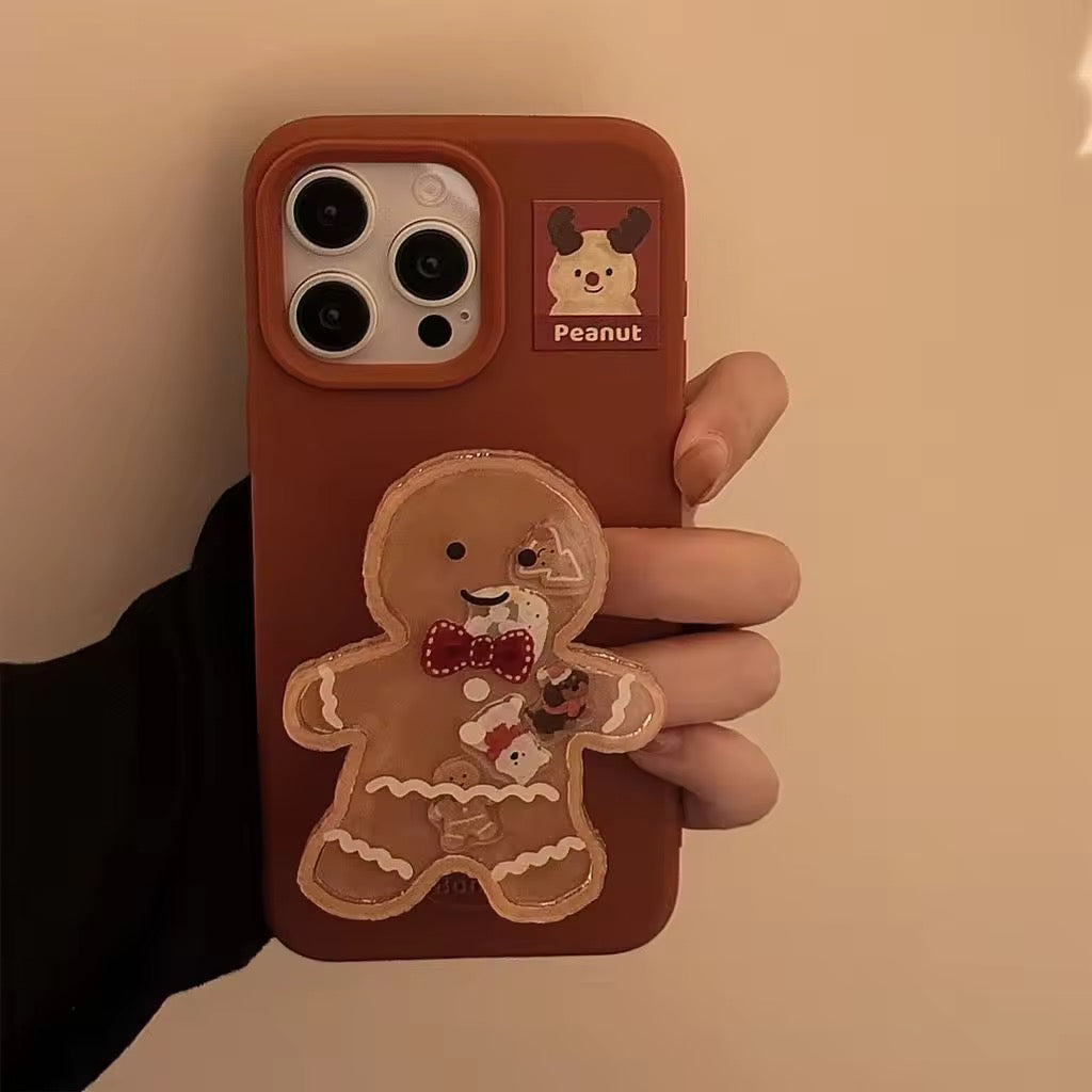 Protective Apple iPhone Back Cover - Cookie Man Gingerbread Liquid Phone Holder Christmas iPhone Rubber Silicone Case - Style 2