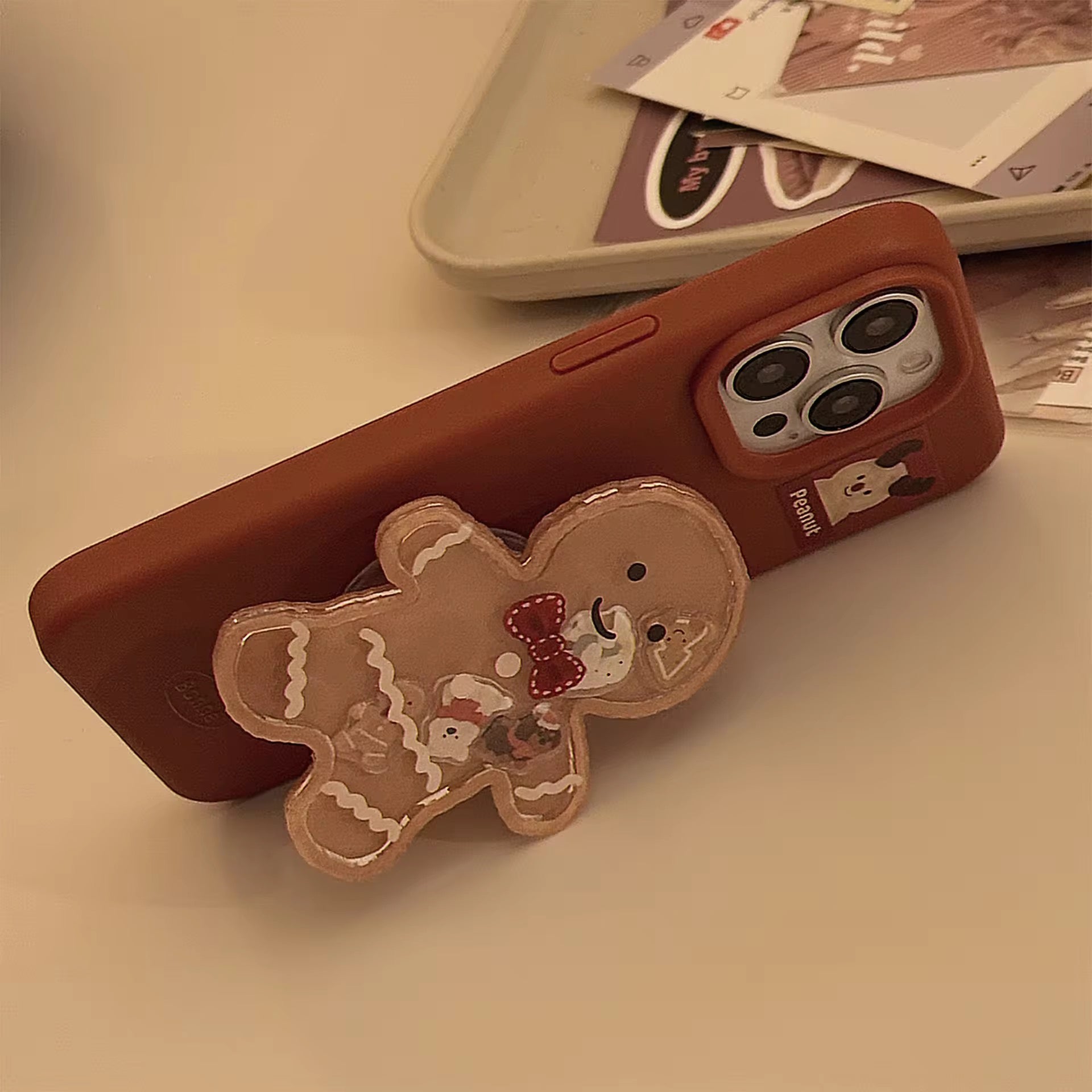 Protective Apple iPhone Back Cover - Cookie Man Gingerbread Liquid Phone Holder Christmas iPhone Rubber Silicone Case - Style 7