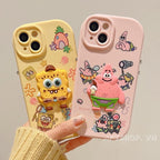 Protective Apple iPhone Back Cover - Yellow 3D Spongebob Strap Lanyard Bracelet iPhone Rubber Silicone Case - Style 2