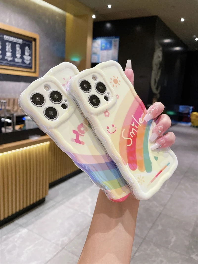 Protective Apple iPhone Back Cover - Happy Smile White Rainbow Holographic iPhone Soft Silicone Case - Style 2