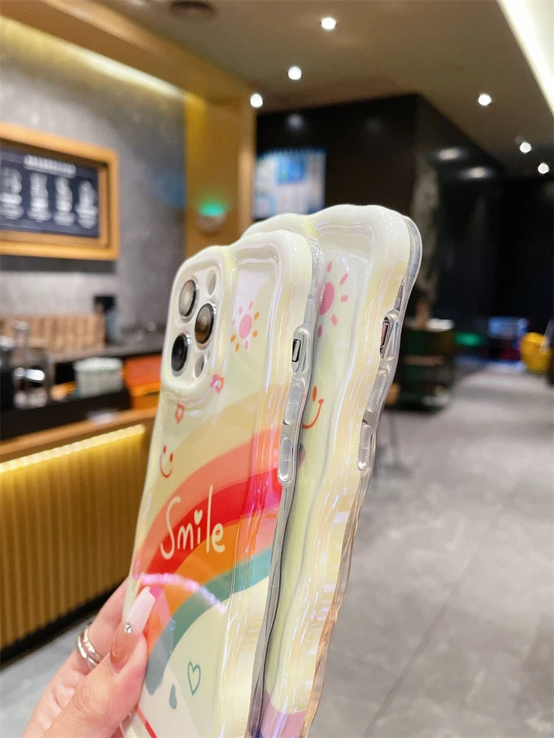 Protective Apple iPhone Back Cover - Happy Smile White Rainbow Holographic iPhone Soft Silicone Case - Style 6